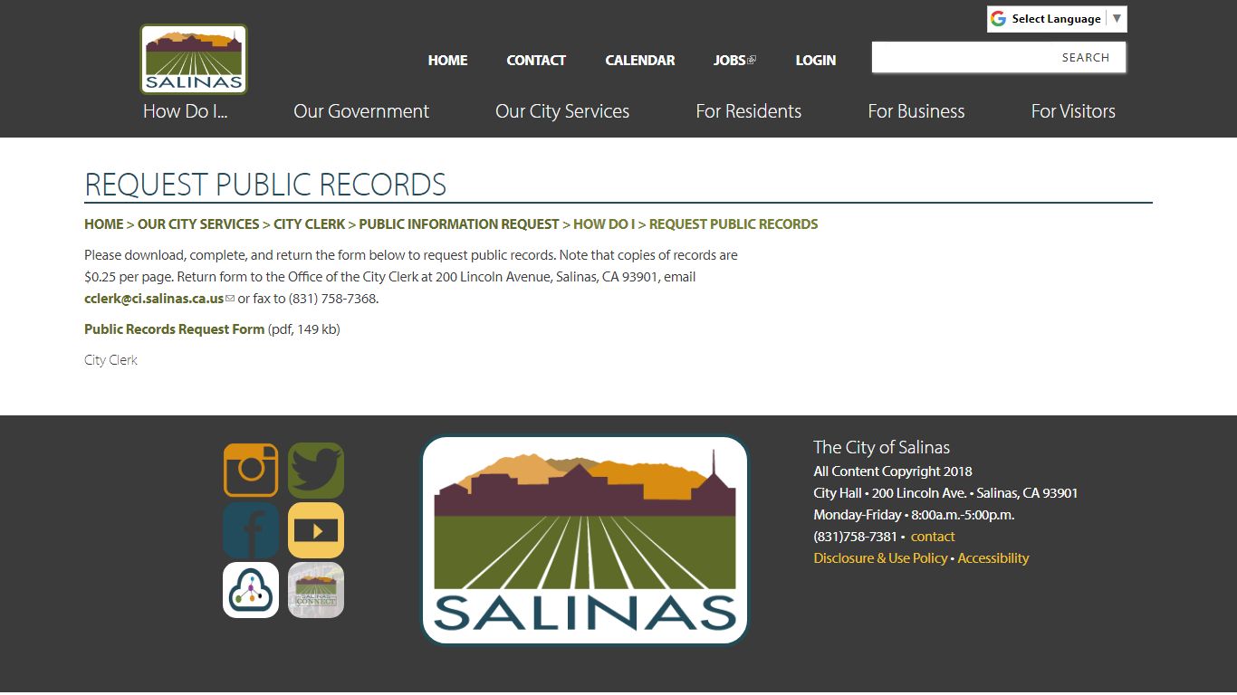 Request public records | City of Salinas